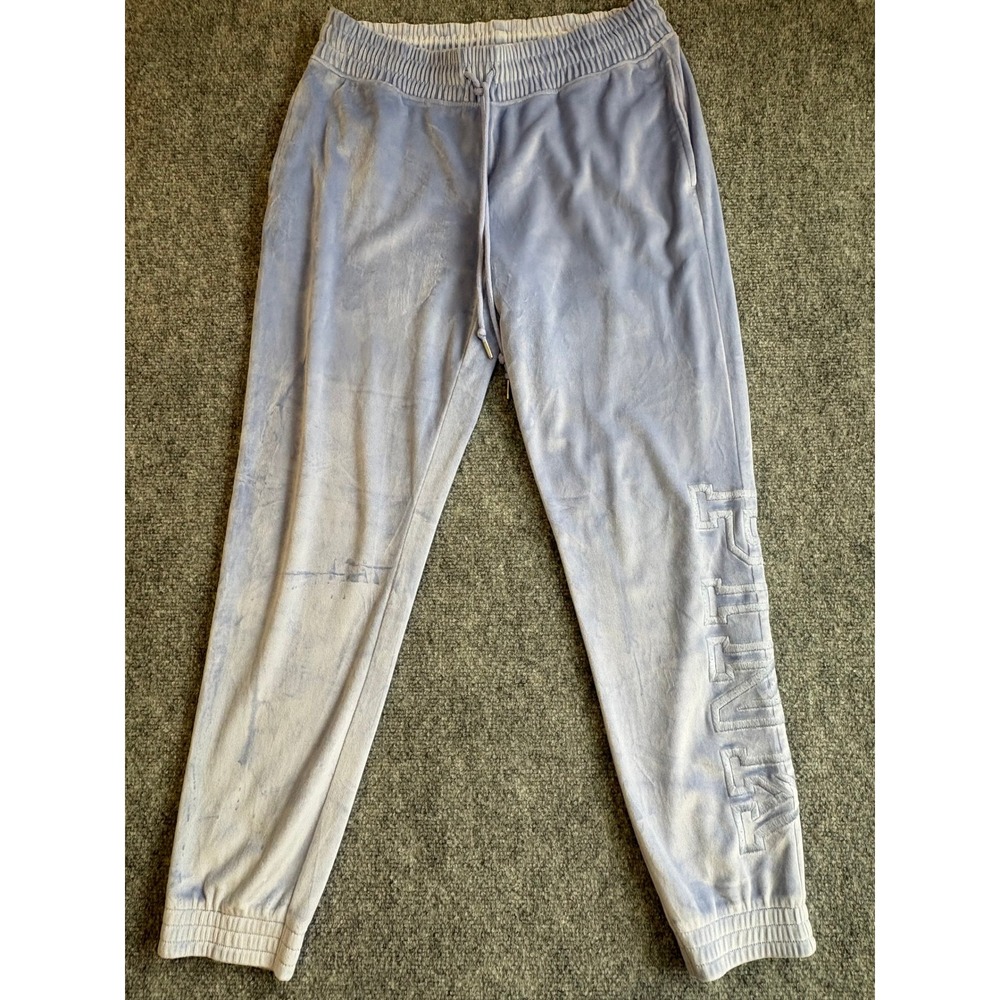 Victoria's Secret PINK Velour Joggers Light Blue Cloud Wash Logo Sweatpants